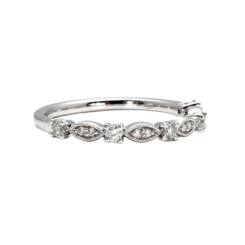 Antique Style Diamond Wedding Band, Stackable Ring with Diamonds and Milgrain, 14K 18K Gold or Platinum