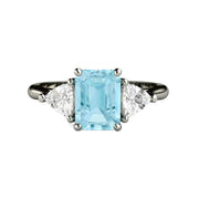 Aquamarine Engagement Ring Emerald Cut 3 Stone | Rare Earth Jewelry