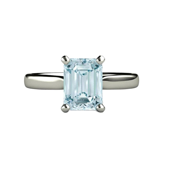 Aquamarine Engagement Ring Emerald Cut Solitaire - Rare Earth Jewelry