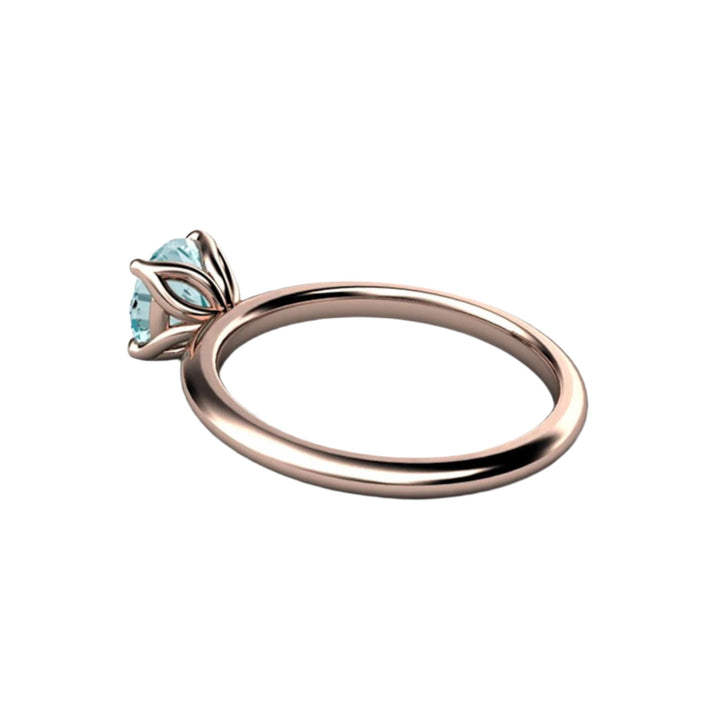 Petal Shaped Engagement Ring | Natural Aquamarine Solitaire in Flower Inspired Design