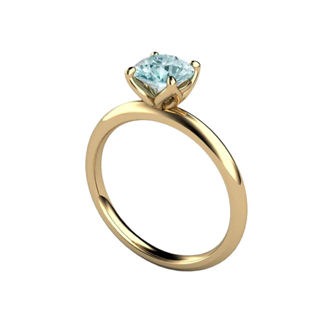 Aquamarine Solitaire Engagement Ring Petal Shaped Flower Design - Yellow Gold