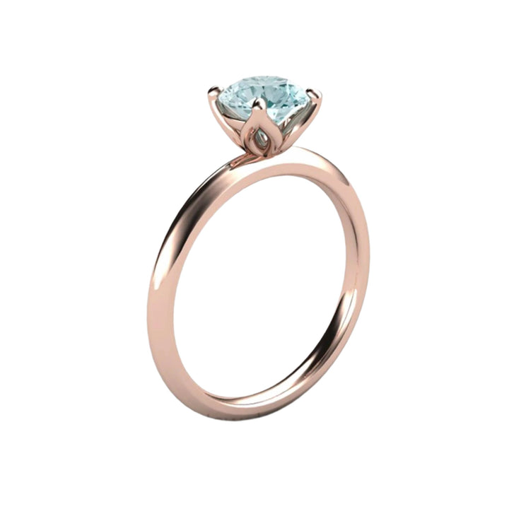 Aquamarine Engagement Ring Rose Gold Flower Style Solitaire with Petal Prongs