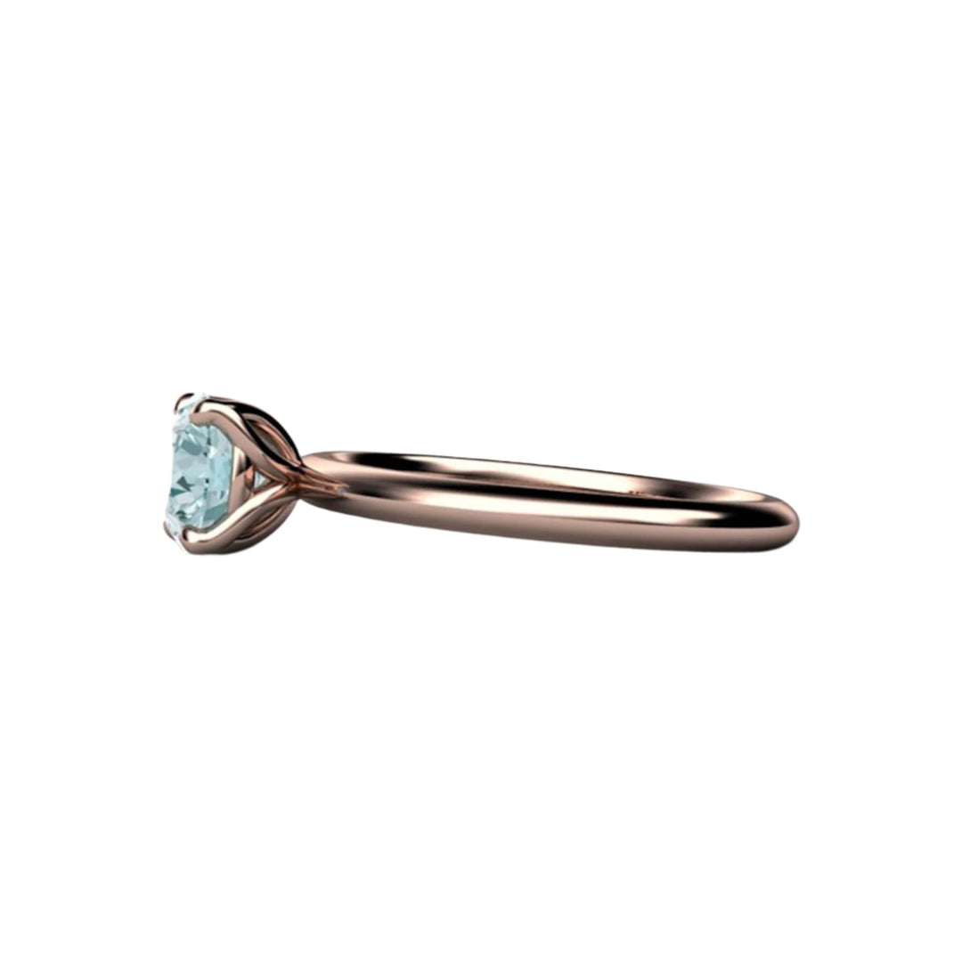 Petal Shaped Engagement Ring | Natural Aquamarine Solitaire - Side View