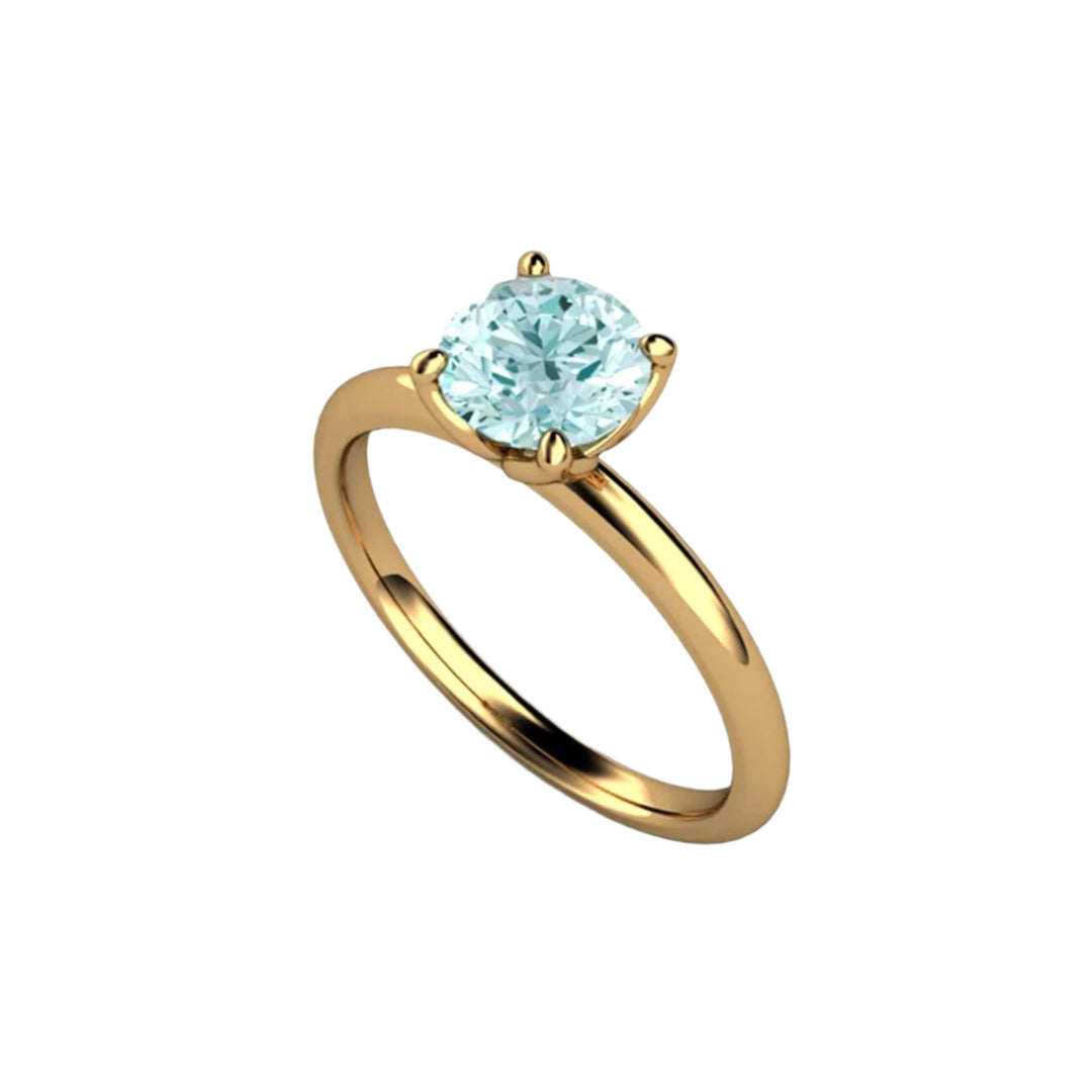 Petal Shaped Engagement Ring | Natural Aquamarine Solitaire - 18K Yellow Gold