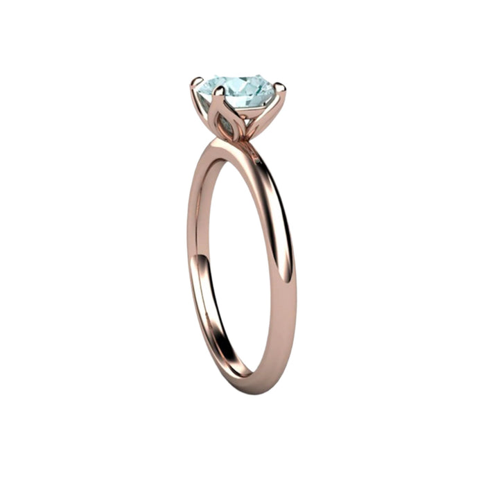 Aquamarine Engagement Ring in Petal Shaped Prongs Solitaire Setting, Unique Flower Design Ring