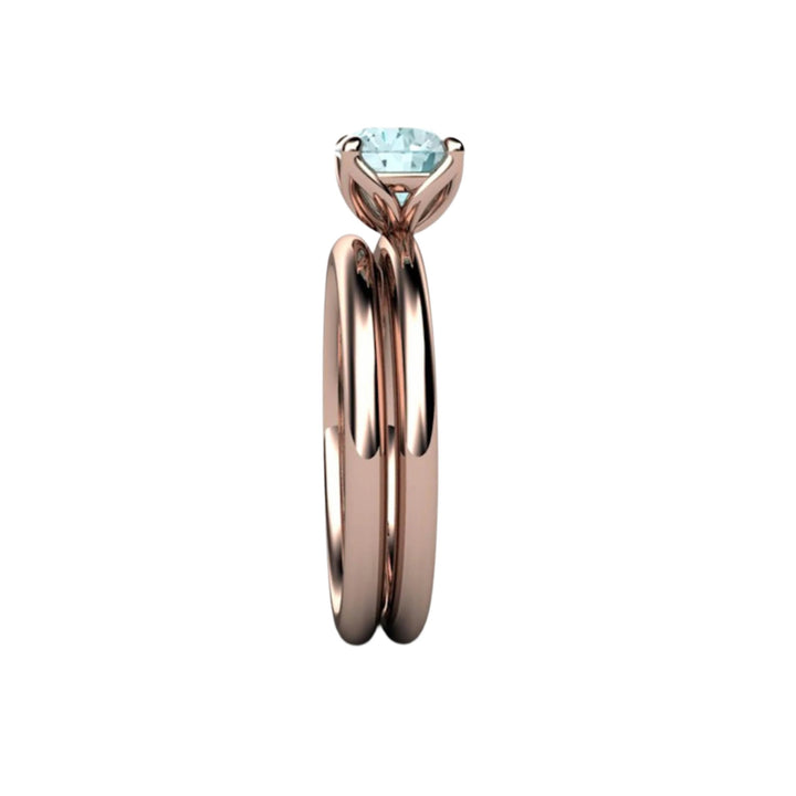 Petal Shaped Engagement Ring | Natural Aquamarine Solitaire - Wedding Set Side View