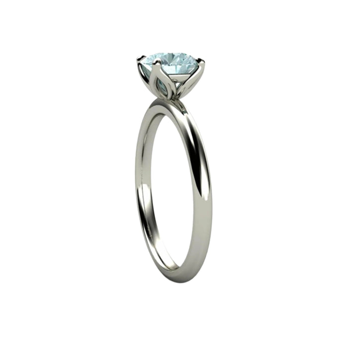 Aquamarine Engagement Ring Petal Shaped Lotus Flower Style Solitaire - Side View in White Gold