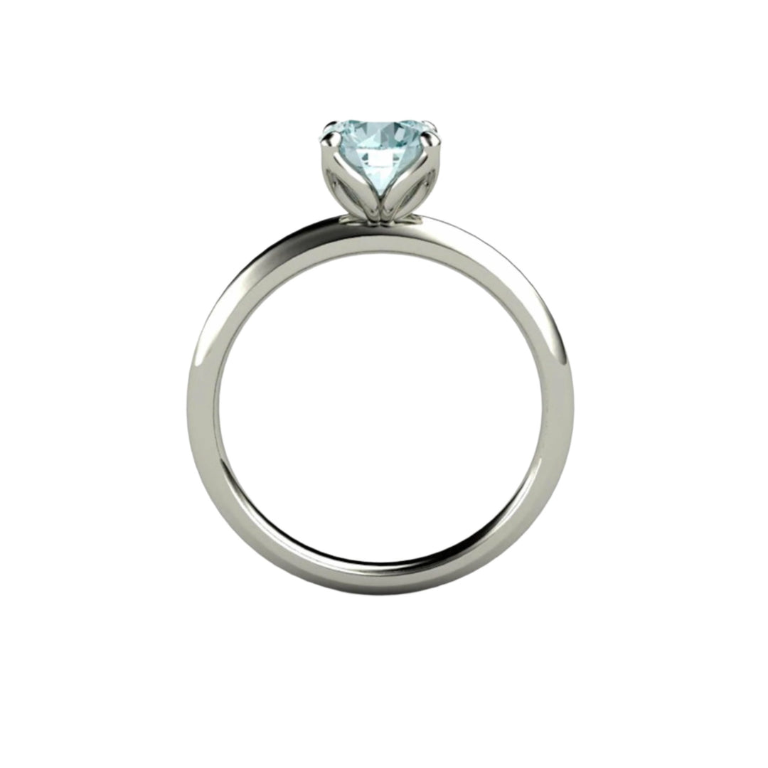 Aquamarine Solitaire Engagement Ring Petal Shaped Flower Design - White Gold