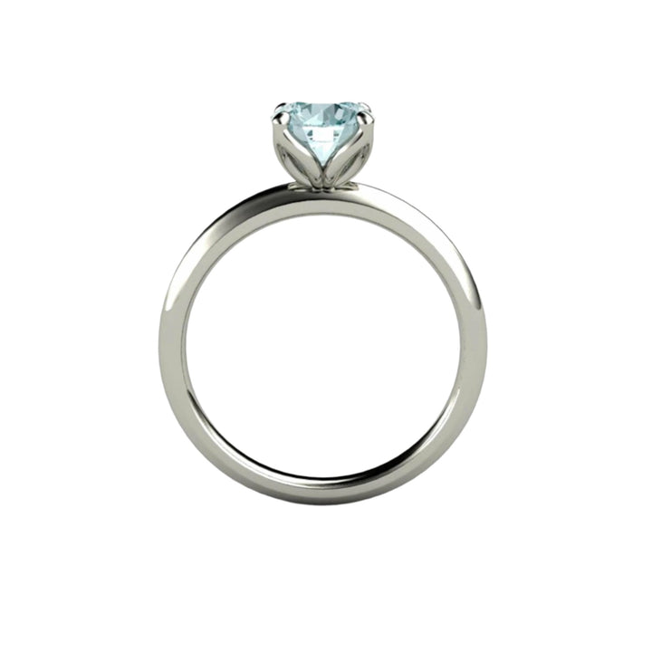 Aquamarine Solitaire Engagement Ring Petal Shaped Flower Design - White Gold