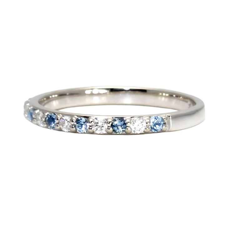 Aquamarine and Diamond Anniversary Band showing alternating stones | March Birthstone Ring - Side View