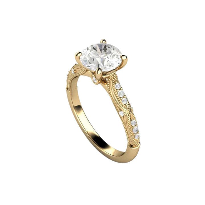 Lab Grown Engagement Ring, Vintage Style Lab Created Solitaire, 14K Yellow Gold