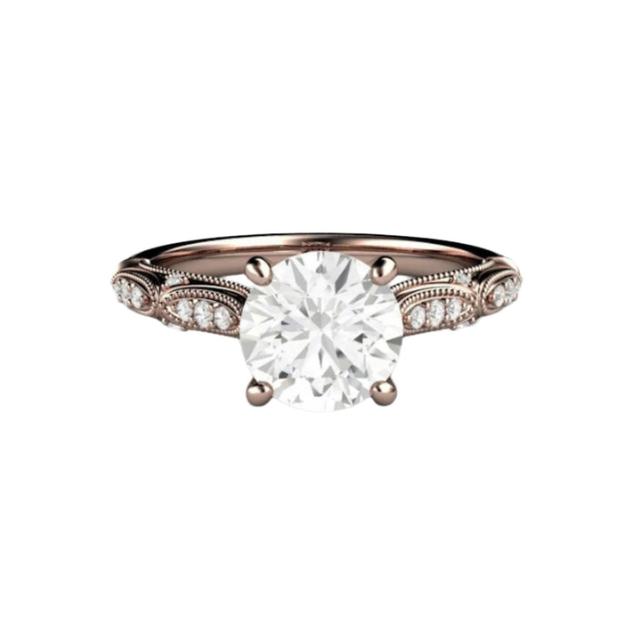 Charles & Colvard Forever One Moissanite Engagement Ring, Rose Gold Solitaire, Antique Design