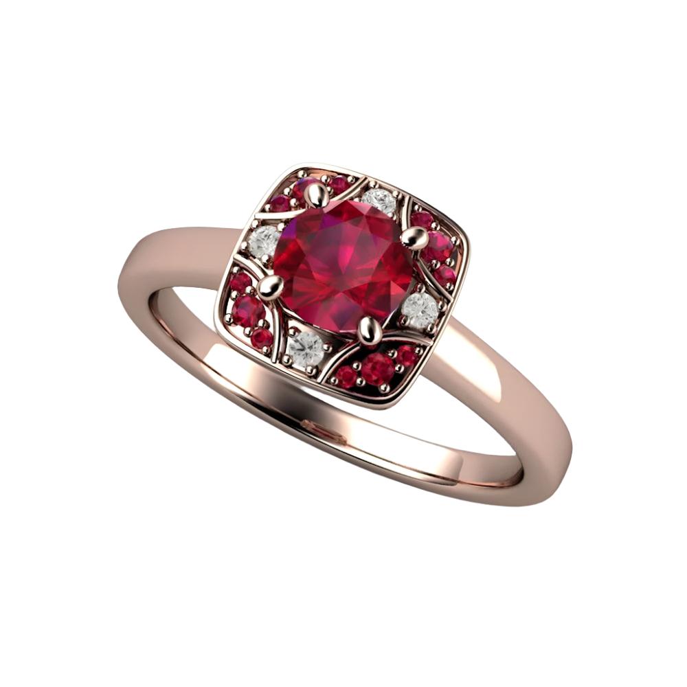 Natural Ruby and Diamond Ring, Art Deco Style Engagement Ring, Rose Gold