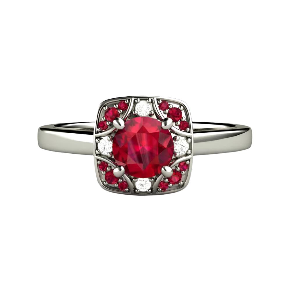 Art Deco Natural Ruby Engagement Ring with Diamonds - Rare Earth Jewelry