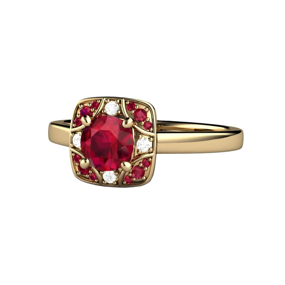 Natural Ruby Engagement Ring, Art Deco Style Ruby Ring, Diamond Accents, Gold or Platinum