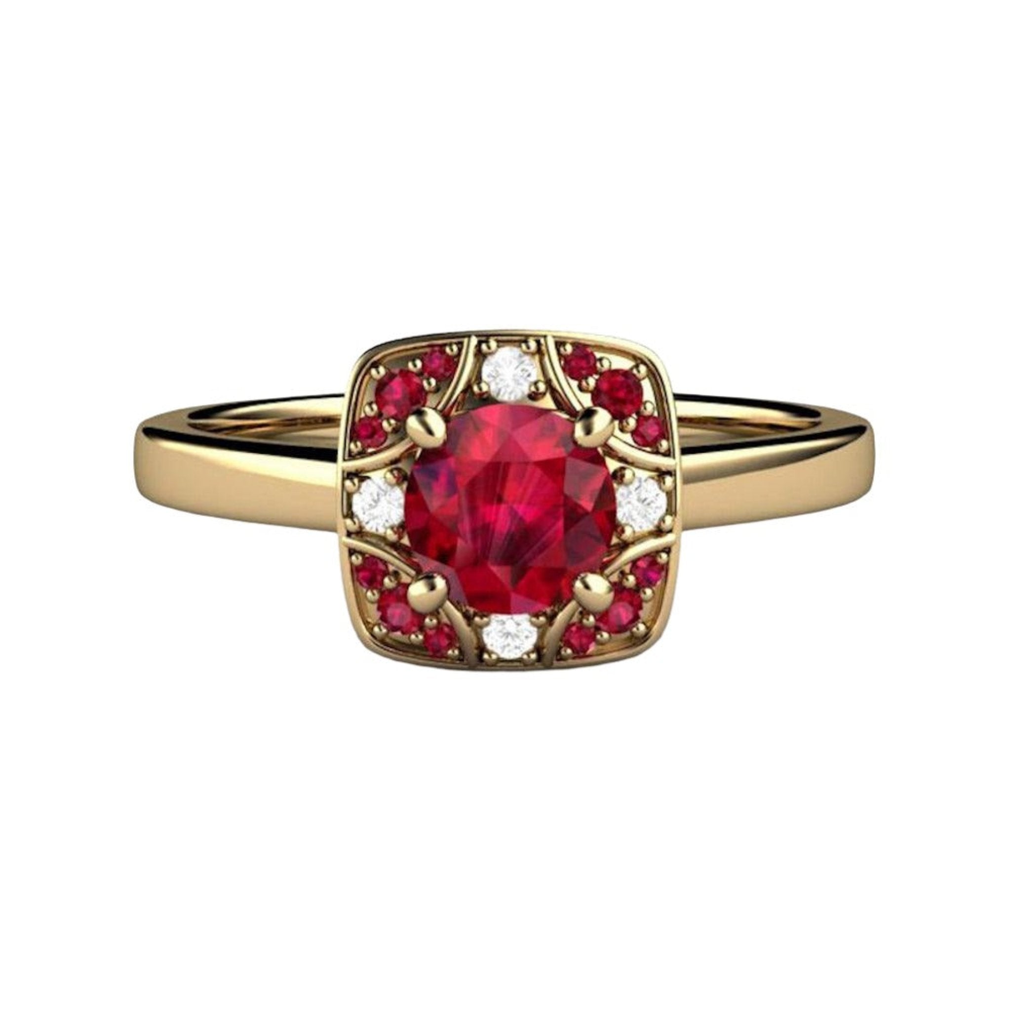 Natural Ruby Engagement Ring | Art Deco Design with Diamonds