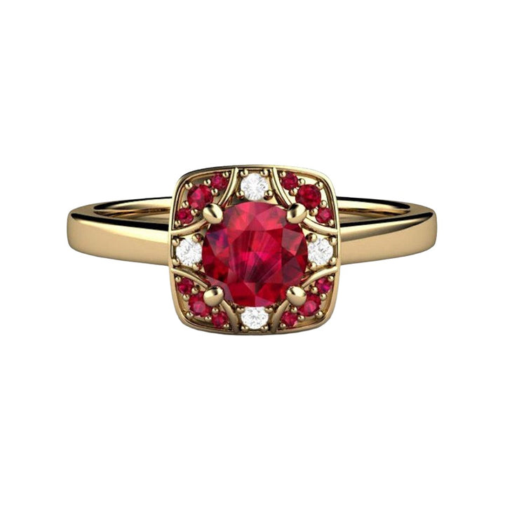 Natural Ruby Engagement Ring, Art Deco Design with Diamonds, Gold or Platinum