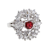 A vintage style Ruby and Diamond ring with filigree and an Art Deco design from Rare Earth Jewelry.