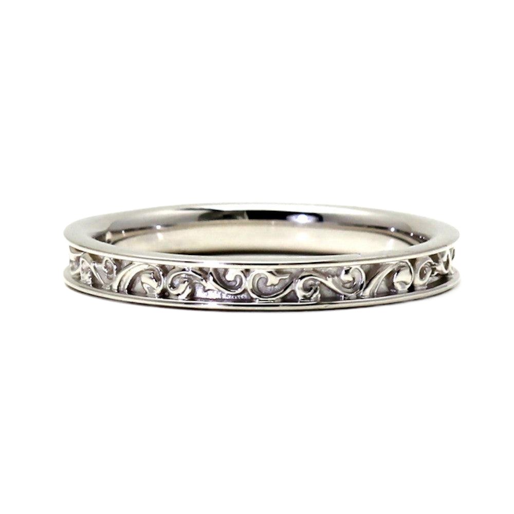 Art Deco Style Wedding Band Vintage Filigree Scroll Wedding Ring in