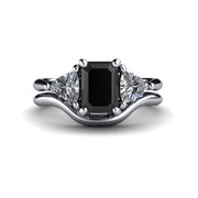 Black Diamond Engagement Ring 3 Stone with Diamond Trillions
