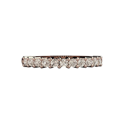 A diamond wedding ring or anniversary band with champagne brown colored natural diamonds in gold or Platinum, shown here in rose gold..