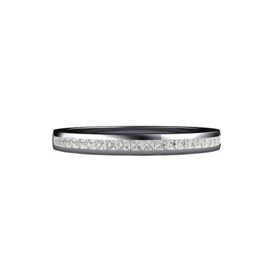 A princess cut diamond wedding ring or anniversary band with channel set square natural diamonds in gold or platinum.