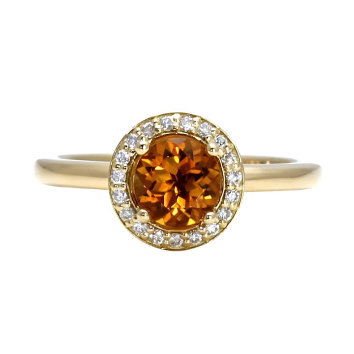 14K Gold Citrine Ring with Diamond Halo - November Birthstone Ring or Push Present