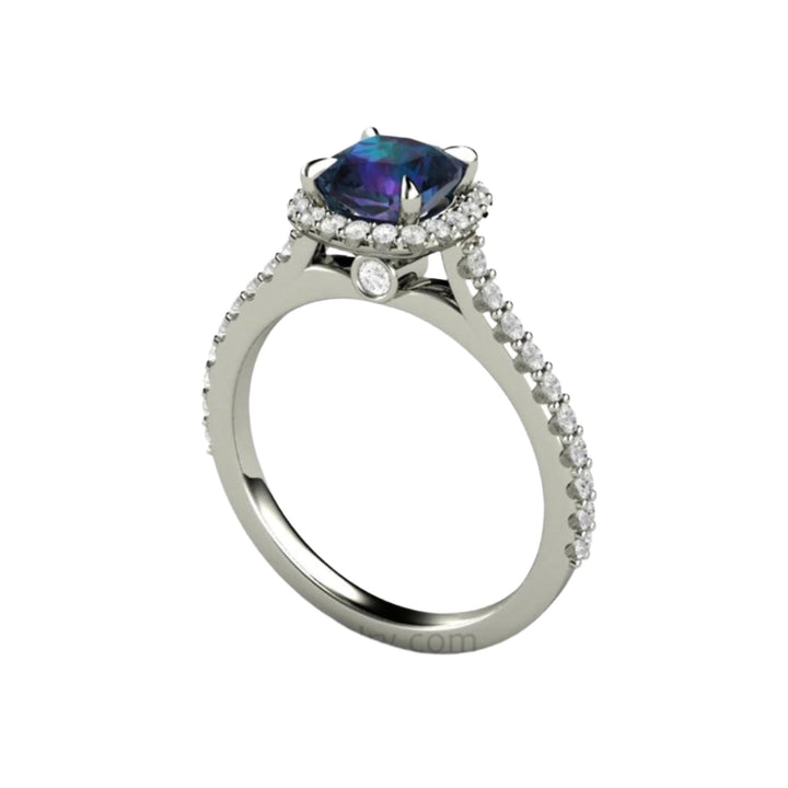 Alexandrite Engagement Ring with a 1ct| Cushion Cut Lab Grown Alexandrite, a unique Color Change Stone - Profile View 