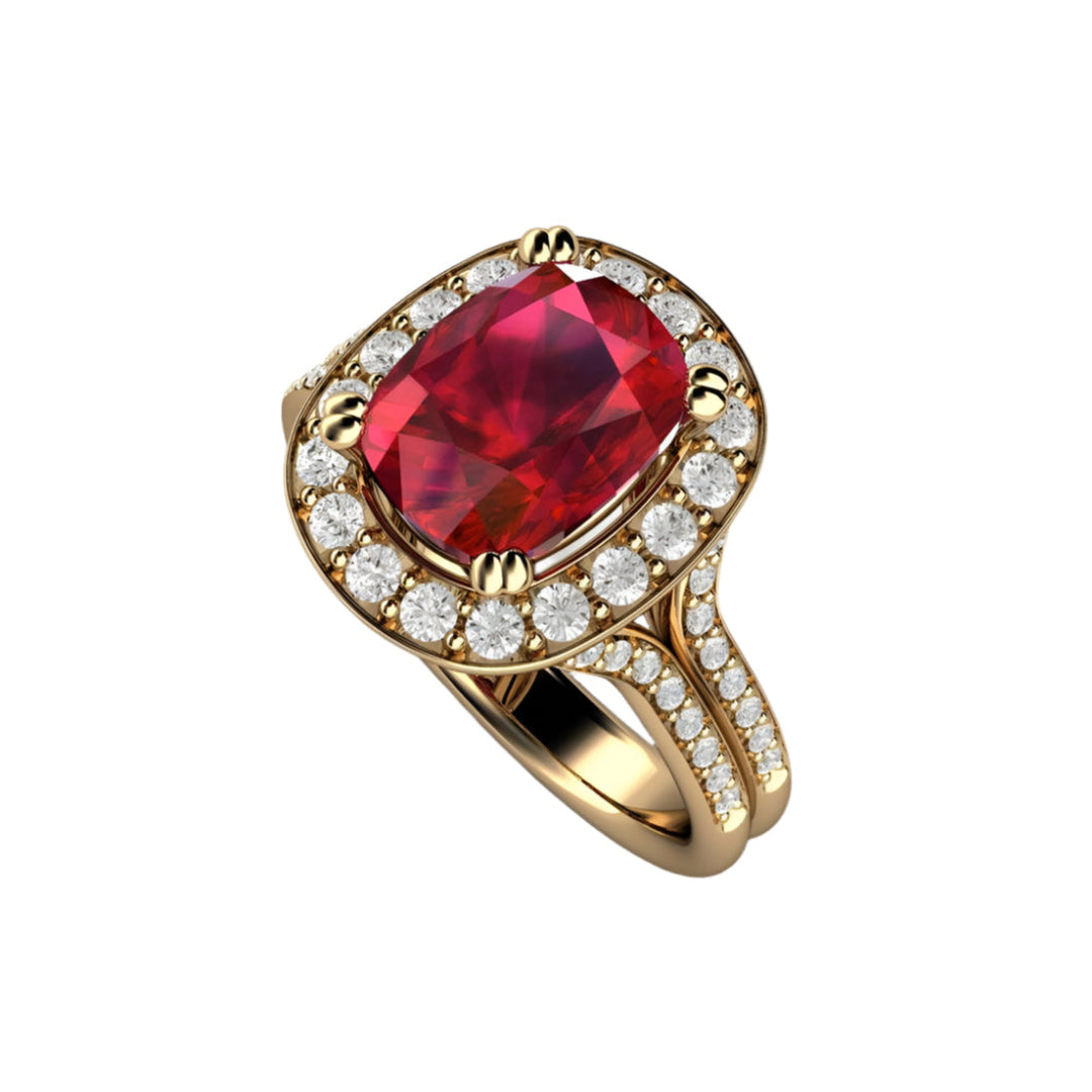 Ruby and Diamond Ring Cushion Cut Ruby Diamond Halo, Rare Earth Jewelry