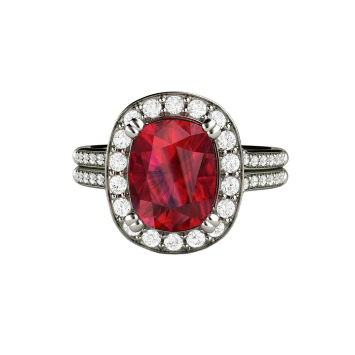 Ruby and Diamond Ring Cushion Cut Ruby Diamond Halo, Rare Earth Jewelry