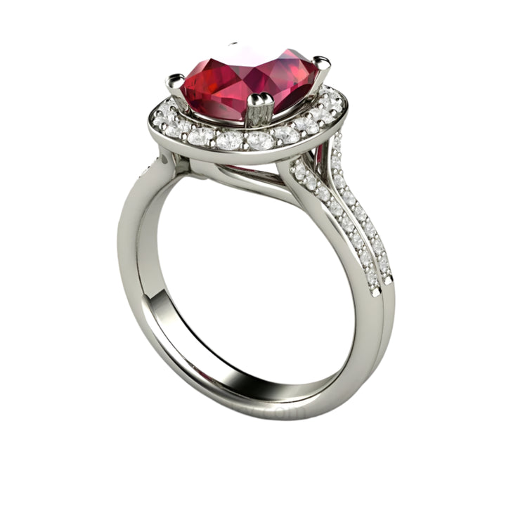 Ruby and Diamond Ring Cushion Cut Ruby Diamond Halo, Rare Earth Jewelry