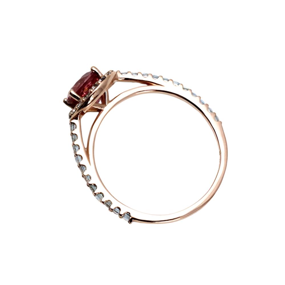 Dainty Pink Tourmaline Ring with Aquamarine Halo | Feminine Gold Ring - 14K Rose Gold