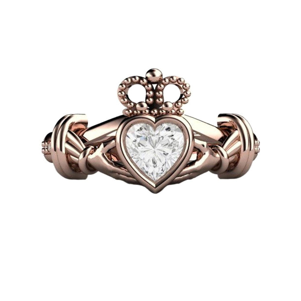 Rose and White Gold 10K Elegance Claddagh and Stone Set Wedding Ring S -  Online Celtic Jewelry