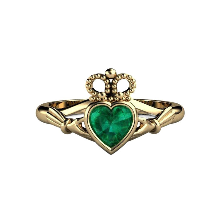 Emerald Claddagh Ring Irish Engagement Ring Celtic Jewelry - Rare Earth Jewelry