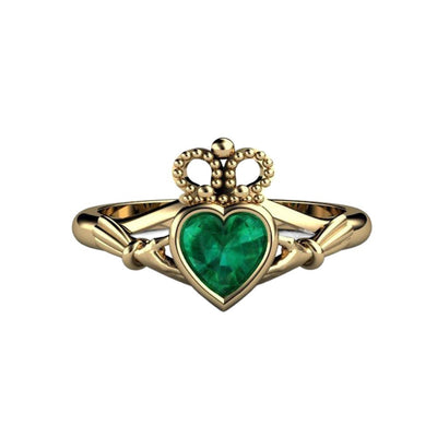 A heart cut Emerald Claddagh Ring, Irish Engagement ring or promise ring, Celtic jewelry Ireland.