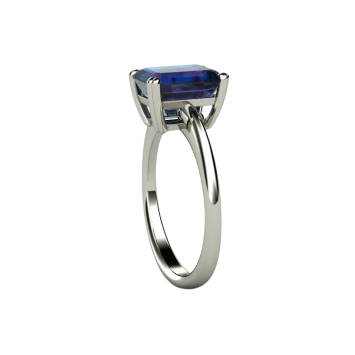 Emerald Cut Alexandrite Engagement Ring | Unique Engagement Ring with Gemstone that changes color