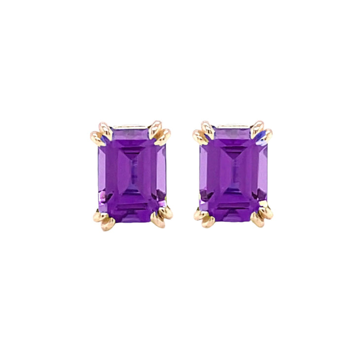 Emerald Cut Amethyst Earrings, 14K Gold Natural Amethyst Earrings, Purple Gemstone Earrings - Rare Earth Jewelry