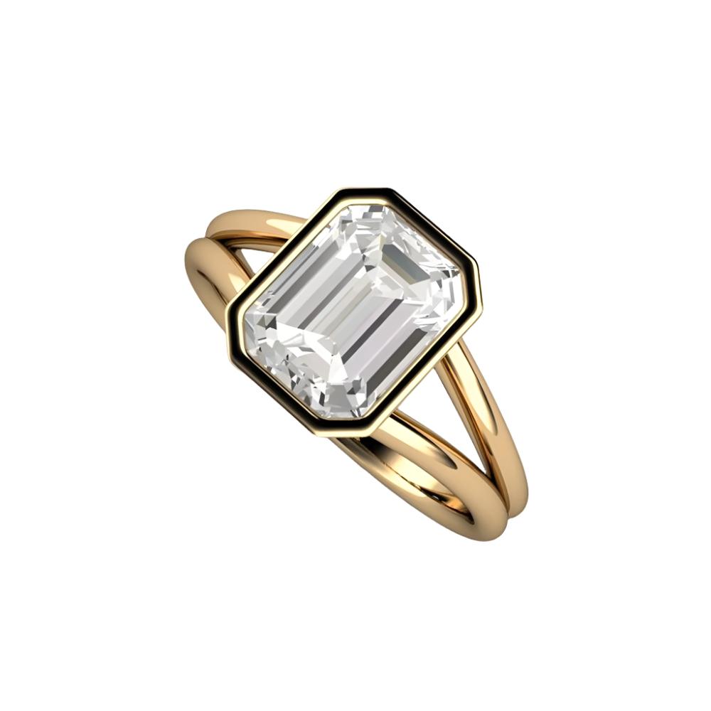 Emerald Cut White Sapphire Ring Bezel Set Solitaire Engagement Ring - Rare Earth Jewelry