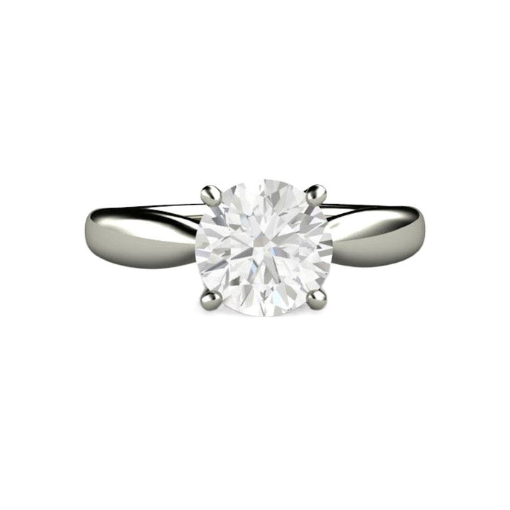 Forever One Moissanite Engagement Ring Classic Solitaire Wide Tapered Band - Rare Earth Jewelry