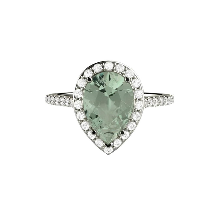 Green Amethyst Pear Engagement Ring | Teardrop Gemstone with Diamond Halo