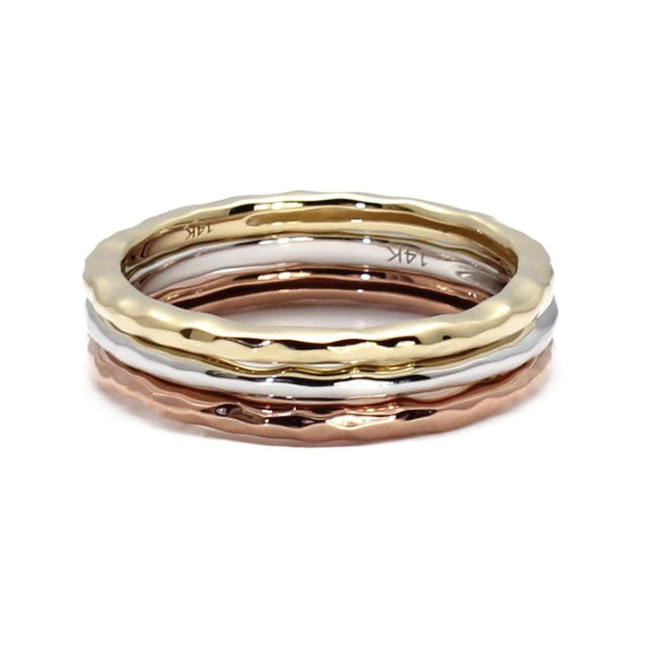 Hammered Finish Band Wedding Ring Stackable 14K 18K Gold or Platinum - Rare Earth Jewelry