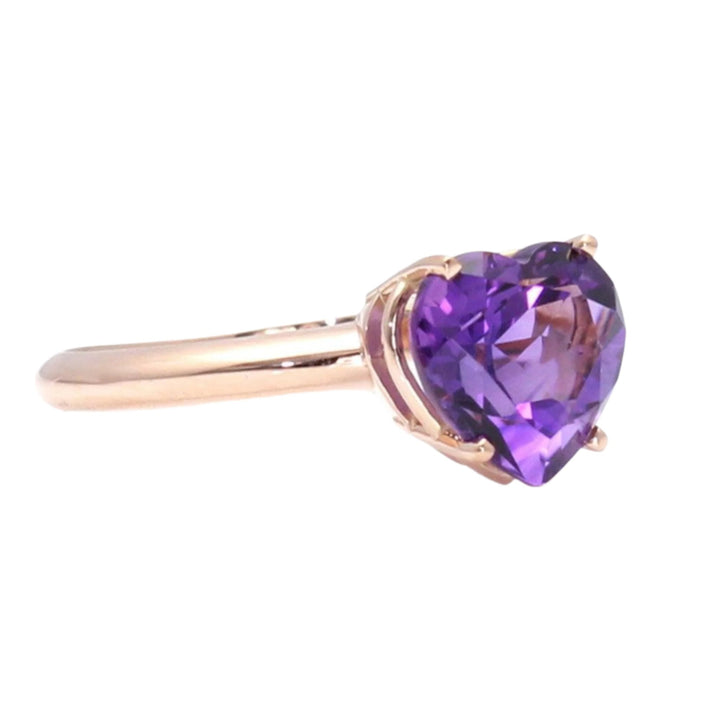 Amethyst Heart Ring 14K or 18K Gold Natural Purple Gemstone Ring in Rose Gold