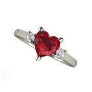 A heart shaped Ruby ring, ruby engagement ring or promise ring, July birthstone in gold or platinum from Rare Earth Jewelry.
