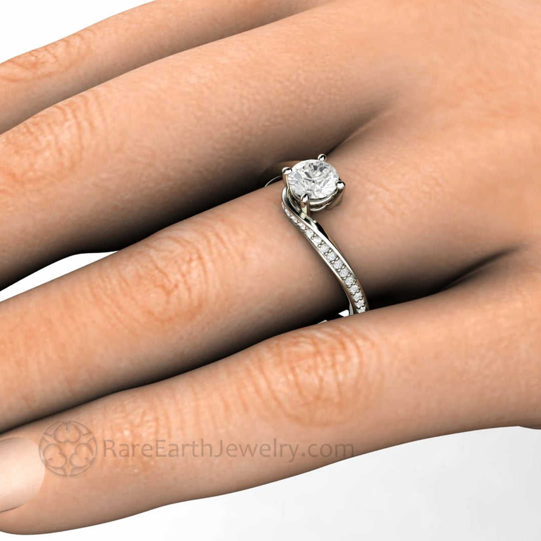 .5 Carat Round Lab Grown Diamond Engagement Ring, Bypass Style Solitaire Setting on the Hand