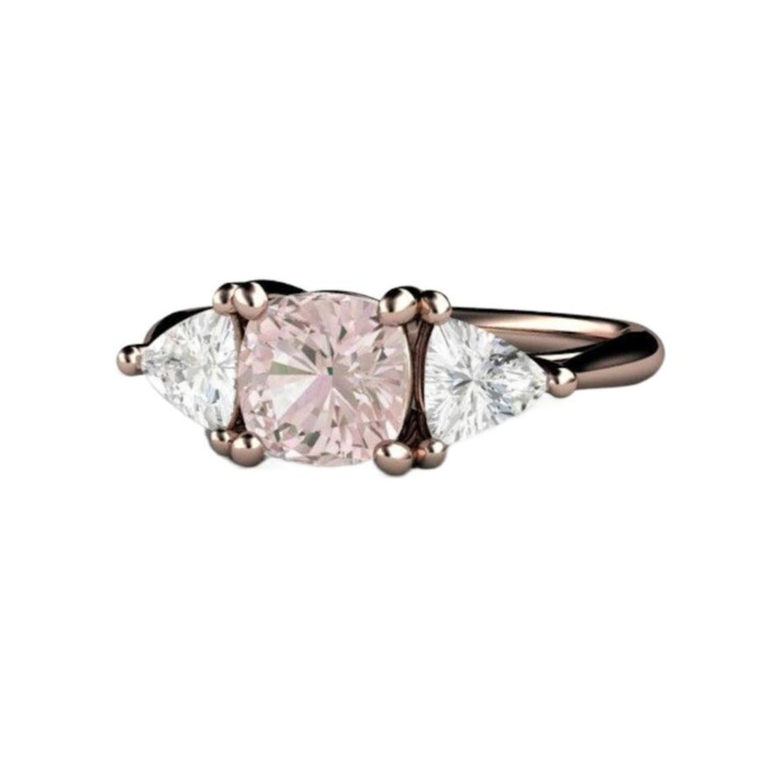 Light Pink Sapphire Engagement Ring, Cushion Cut with White Sapphire Accents, Gold or Platinum