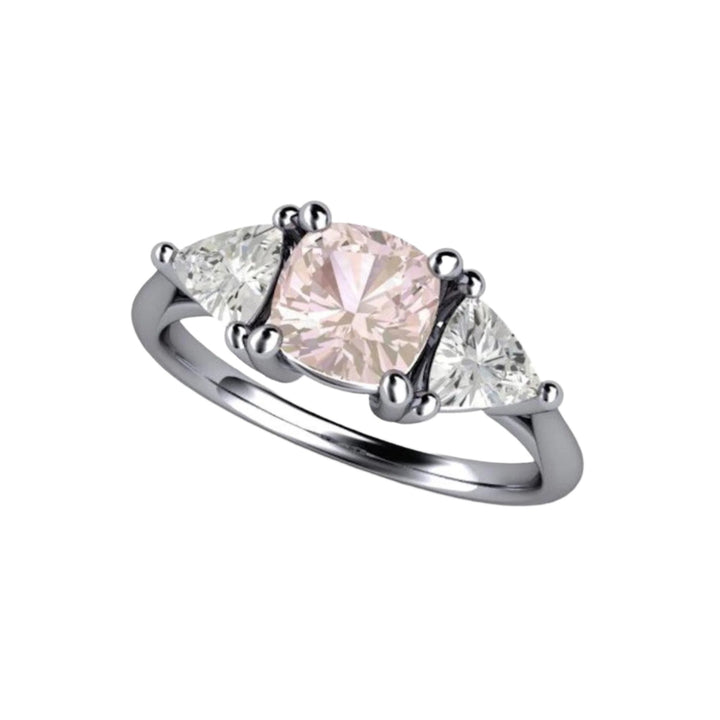 Cushion Cut Pink Sapphire Ring, Three Stone Pink Sapphire Engagement Ring in Platinum