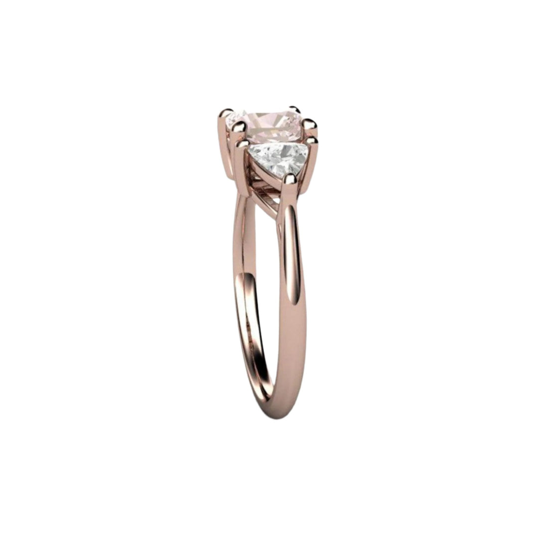 Light Pink Sapphire Engagement Ring, Cushion Cut with White Sapphire Accents, Side View