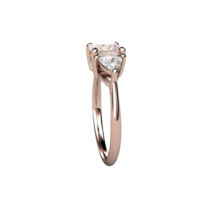 Light Pink Sapphire Engagement Ring, Cushion Cut with White Sapphire Accents, Side View