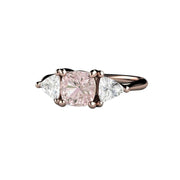 3 Stone Cushion Cut Light Pink Sapphire Ring with White Sapphire Trillions 14K Rose Gold - Rare Earth Jewelry