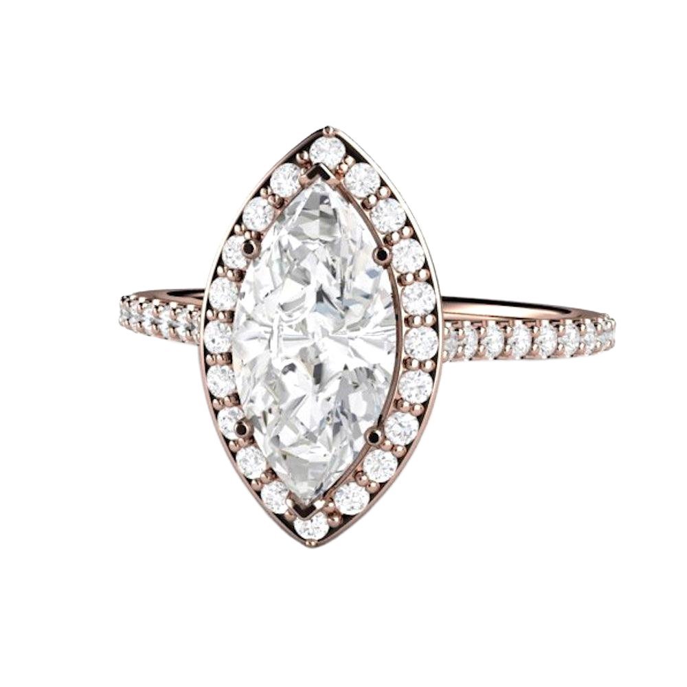 Moissanite Marquise Cut Engagement Ring Pave Diamond Halo - Rare Earth Jewelry